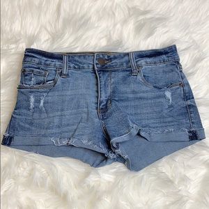 Distressed, Raw Edge Denim Shorts